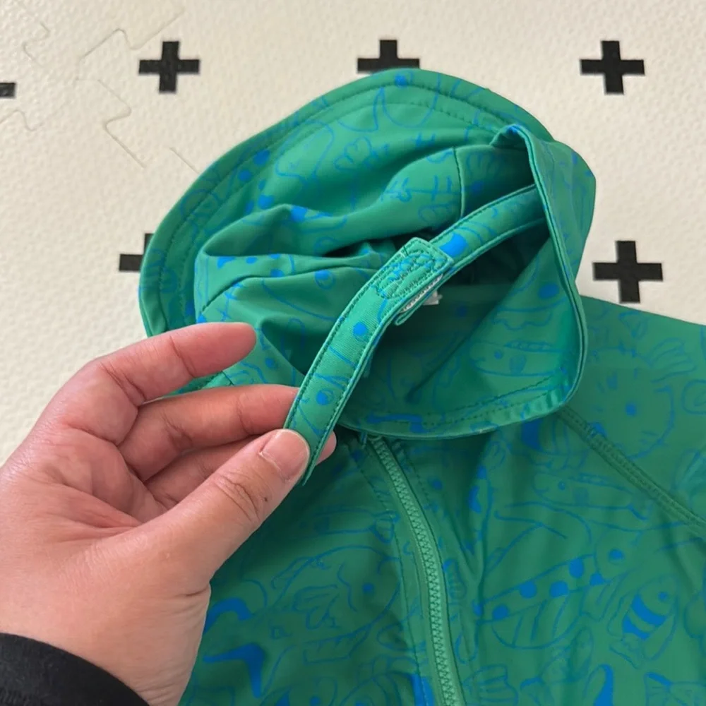First Impressions Teal and Blue swim romper rash guard with hat 6-9 months